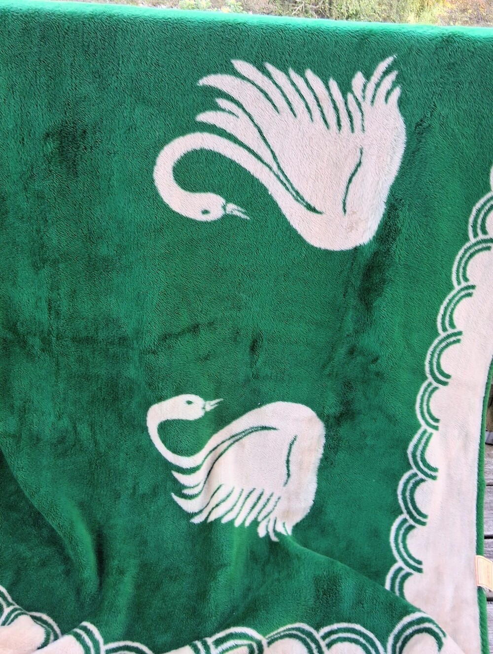 San Marcos 82" X 80" Green and Tan Swan Mexican Cobijia Buttery Soft Blanket - Picture 7 of 13